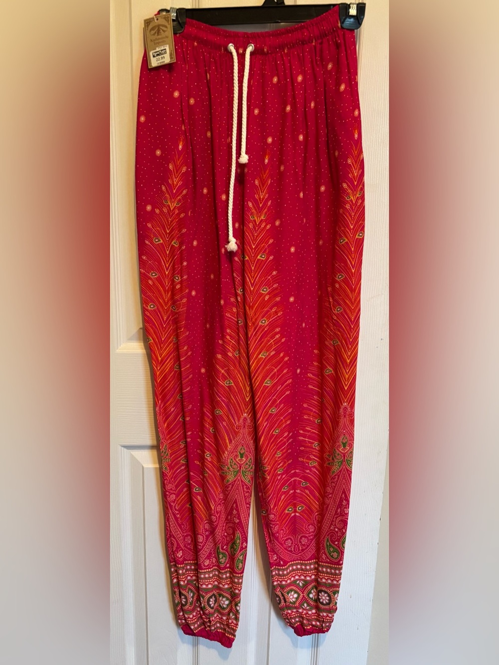 Kathmandu Imports Dark Pink Printed Pull‑On Harem Pants with Drawstring